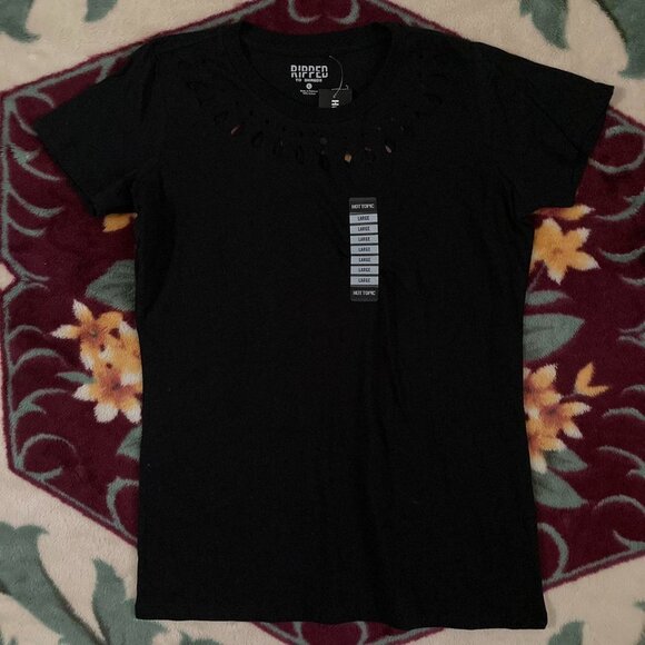 Hot Topic | Tops | Hot Topic Top Black Shirt Gothic Tshirt Large Ripped ...